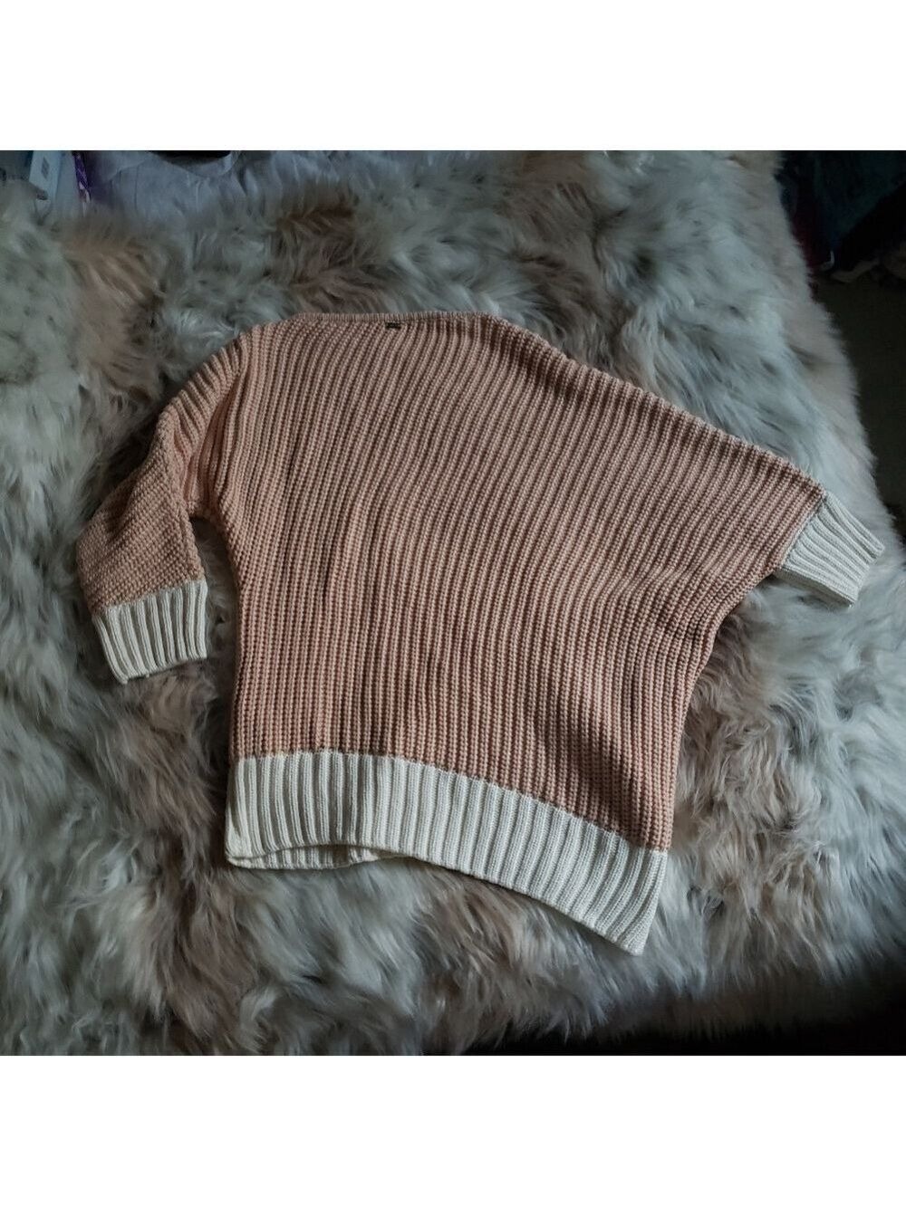 St. John Pink White Asymmetrical Knit Sweater Petite - Picture 8 of 8